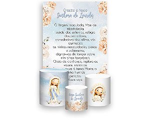 Painel De Festa Vertical 1,50 x 2,20 + Trio De Capas Cilindro - Nossa Senhora de Lourdes 028