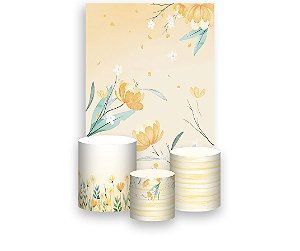 Painel De Festa Vertical 1,50 x 2,20 + Trio De Capas Cilindro - Campo de Flores Amarelas 032