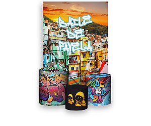 Painel De Festa Vertical 1,50 x 2,20 + Trio De Capas Cilindro - Baile de Favela 002