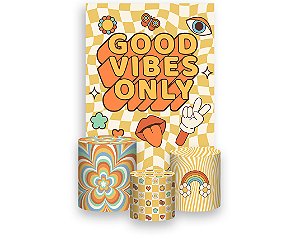 Painel De Festa Vertical 1,50 x 2,20 + Trio De Capas Cilindro - Good Vibes Only Elementos 015