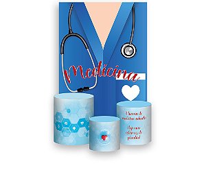 Painel De Festa Vertical 1,50 x 2,20 + Trio De Capas Cilindro - Profissão Medicina Jaleco 002