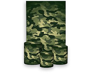 Painel De Festa Vertical 1,50 x 2,20 + Trio De Capas Cilindro - Exército Estampa Camuflado 020