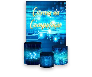 Painel De Festa Vertical 1,50 x 2,20 + Trio De Capas Cilindro - Profissão Ciência da Computação 026