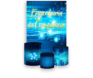 Painel De Festa Vertical 1,50 x 2,20 + Trio De Capas Cilindro - Profissão Engenharia da Computação 027