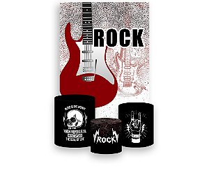 Painel De Festa Vertical 1,50 x 2,20 + Trio De Capas Cilindro - Rock and Roll Guitarra 021