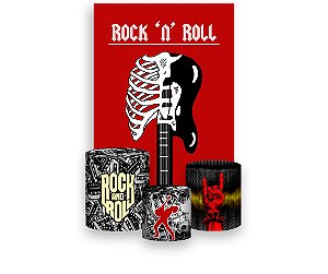 Painel De Festa Vertical 1,50 x 2,20 + Trio De Capas Cilindro - Guitarra Rock and Roll 022