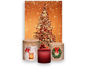 Painel De Festa Vertical 1,50 x 2,20 + Trio De Capas Cilindro - Árvore de Natal Brilhante 007