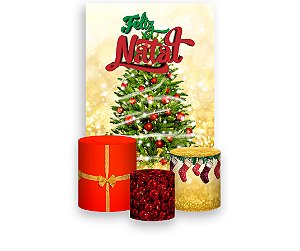 Painel De Festa Vertical 1,50 x 2,20 + Trio De Capas Cilindro - Natal Árvore Mágica 009