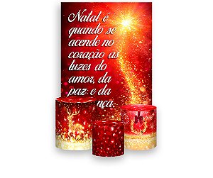 Painel De Festa Vertical 1,50 x 2,20 + Trio De Capas Cilindro - Natal Vermelho Efeito Glitter Dourados 011