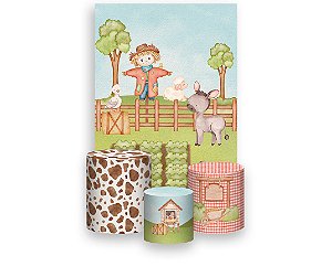 Painel De Festa Vertical 1,50 x 2,20 + Trio De Capas Cilindro - Fazendinha Espantalho Cute 038