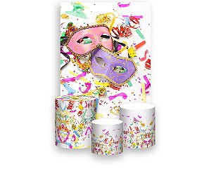 Painel De Festa Vertical 1,50 x 2,20 + Trio De Capas Cilindro - Carnaval Serpentinas e Confetes 004