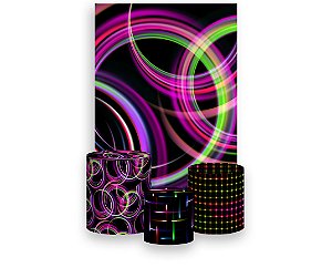 Painel De Festa Vertical 1,50 x 2,20 + Trio De Capas Cilindro - Efeito Neon Pink e Verde 016
