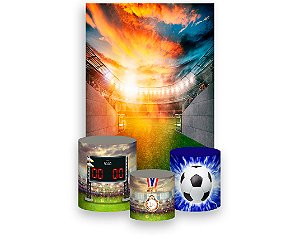 Painel De Festa Vertical 1,50 x 2,20 + Trio De Capas Cilindro - Futebol Realista 010