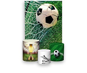 Painel De Festa Vertical 1,50 x 2,20 + Trio De Capas Cilindro - Estádio de Futebol Realista 011