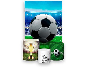 Painel De Festa Vertical 1,50 x 2,20 + Trio De Capas Cilindro - Campo de Futebol Realista 012