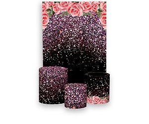 Painel De Festa Vertical 1,50 x 2,20 + Trio De Capas Cilindro - Efeito Glitter Pink 001