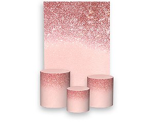 Painel De Festa Vertical 1,50 x 2,20 + Trio De Capas Cilindro - Efeito Glitter Rose Gold 004