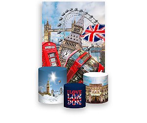 Painel De Festa Vertical 1,50 x 2,20 + Trio De Capas Cilindro - Volta ao Mundo Londres Realista 014