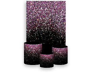 Painel De Festa Vertical 1,50 x 2,20 + Trio De Capas Cilindro - Preto Efeito Glitter Pink 005