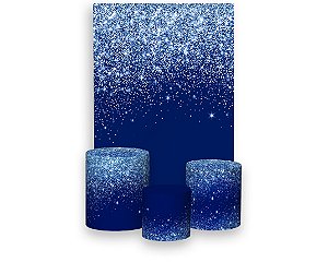 Painel De Festa Vertical 1,50 x 2,20 + Trio De Capas Cilindro - Efeito Glitter Azul 006