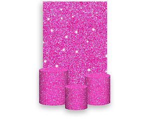 Painel De Festa Vertical 1,50 x 2,20 + Trio De Capas Cilindro - Efeito Glitter Pink 008