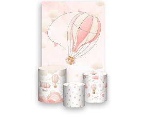 Painel De Festa Vertical 1,50 x 2,20 + Trio De Capas Cilindro - Balão Cute Rosa 005
