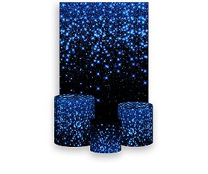 Painel De Festa Vertical 1,50 x 2,20 + Trio De Capas Cilindro - Preto Efeito Glitter Azul 016