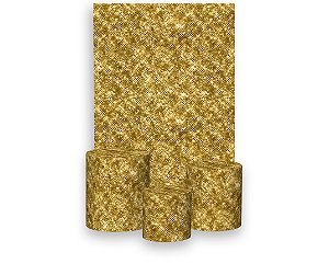 Painel De Festa Vertical 1,50 x 2,20 + Trio De Capas Cilindro - Efeito Lantejoulas Dourado 029