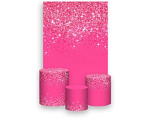 Painel De Festa Vertical 1,50 x 2,20 + Trio De Capas Cilindro - Efeito Glitter Pink 046