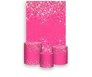 Painel De Festa Vertical 1,50 x 2,20 + Trio De Capas Cilindro - Pink Efeito Glitter 047