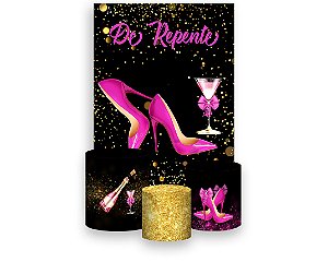 Painel De Festa Vertical 1,50 x 2,20 + Trio De Capas Cilindro - De Repente Efeito Glitter Pink 029