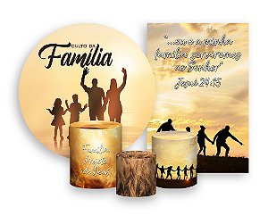 Kit 2 Painéis De Festa + Trio De Capas Cilindro - Culto de Família Dourado 019