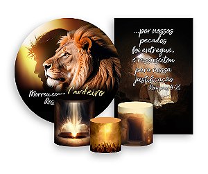 Kit 2 Painéis De Festa + Trio De Capas Cilindro - Ressuscitou como Leão 020