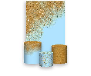 Painel De Festa Vertical 1,50 x 2,20 + Trio De Capas Cilindro - Branco Efeito Glitter Dourado 054