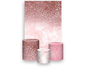 Painel De Festa Vertical 1,50 x 2,20 + Trio De Capas Cilindro - Efeito Glitter Rose 058