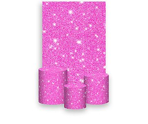 Painel De Festa Vertical 1,50 x 2,20 + Trio De Capas Cilindro - Efeito Glitter Pink 064