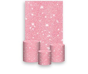 Painel De Festa Vertical 1,50 x 2,20 + Trio De Capas Cilindro - Efeito Glitter Rosa Seco 065