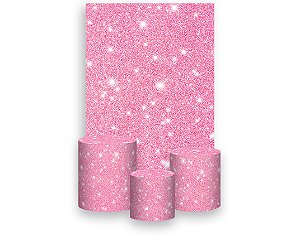 Painel De Festa Vertical 1,50 x 2,20 + Trio De Capas Cilindro - Efeito Glitter Rosa Suave 066