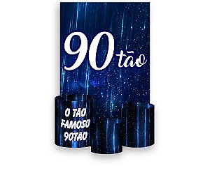 Painel De Festa Vertical 1,50 x 2,20 + Trio De Capas Cilindro - 90 Anos 90TÃO Azul 092