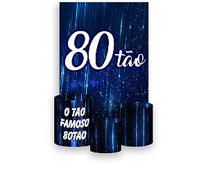 Painel De Festa Vertical 1,50 x 2,20 + Trio De Capas Cilindro - 80 Anos 80TÃO Azul 093