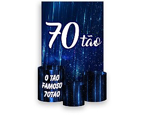Painel De Festa Vertical 1,50 x 2,20 + Trio De Capas Cilindro - 70 Anos 70TÃO Azul 094