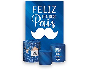 Painel De Festa Vertical 1,50 x 2,20 + Trio De Capas Cilindro - Dia dos Pais Azul Bigode 008