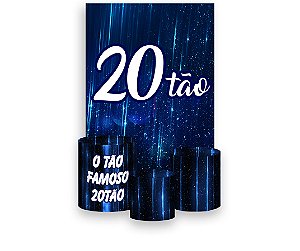 Painel De Festa Vertical 1,50 x 2,20 + Trio De Capas Cilindro - 20 Anos 20TÃO Azul 098