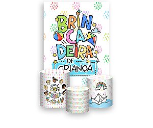Painel De Festa Vertical 1,50 x 2,20 + Trio De Capas Cilindro - Dia das Crianças Divertido 045