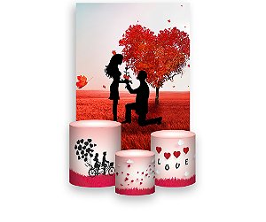 Painel De Festa Vertical 1,50 x 2,20 + Trio De Capas Cilindro - Dia dos Namorados Pétalas de Flores 054