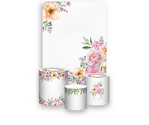 Painel De Festa Vertical 1,50 x 2,20 + Trio De Capas Cilindro - Dia das Mães Floral 070