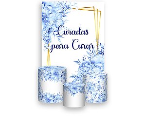 Painel De Festa Vertical 1,50 x 2,20 + Trio De Capas Cilindro - Curadas Para Curar Azul 024