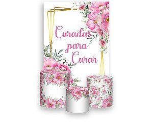 Painel De Festa Vertical 1,50 x 2,20 + Trio De Capas Cilindro - Curadas Para Curar Rosa 025