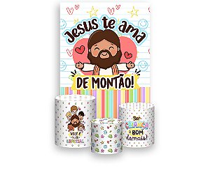 Painel De Festa Vertical 1,50 x 2,20 + Trio De Capas Cilindro - Jesus Te Ama de Montão 032