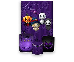 Painel De Festa Vertical 1,50 x 2,20 + Trio De Capas Cilindro - Halloween Fantasmas Cute 011